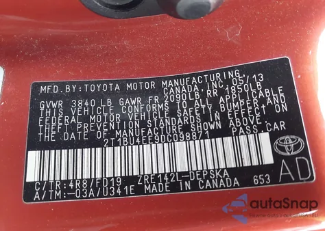 2013 Toyota Corolla S Special Edition from USA, damaged, VIN 2T1BU4EE9DC098871